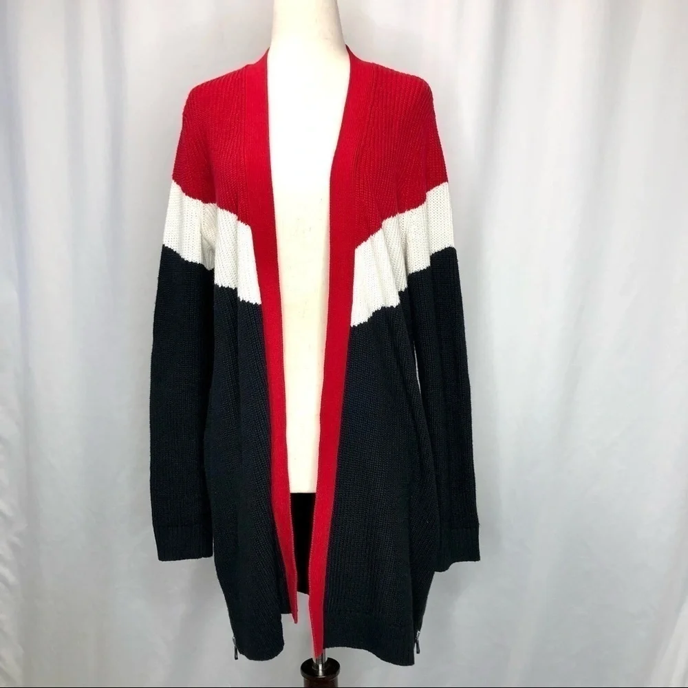 NWT Talbots colorblock fisherman rib open front thermocore tunic sweater M